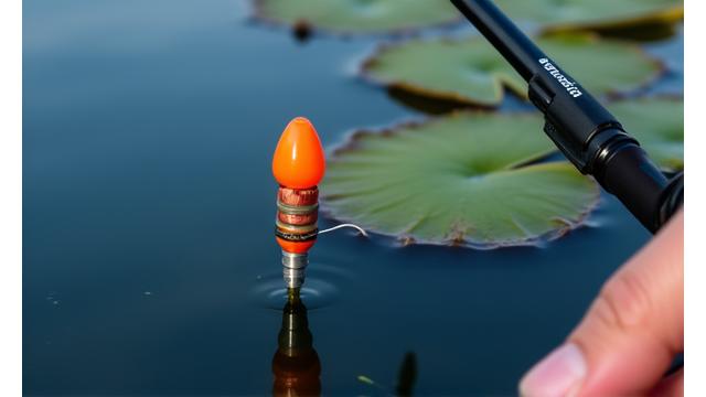 Pescador utilizando una caña de pole con un flotador de competición Marlin Sol, apuntando a un punto específico de pesca.