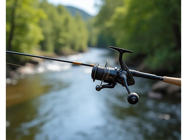 Carrete de pesca de precisión en un río.