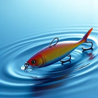 Ondas de sonido y vibración emanando de un señuelo de pesca en el agua.