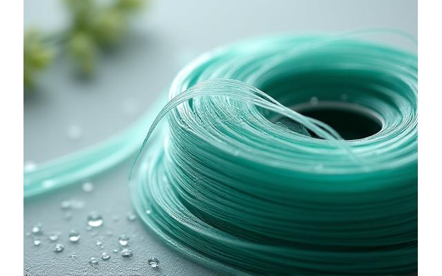 Primer plano de línea de pesca biodegradable en la mano
