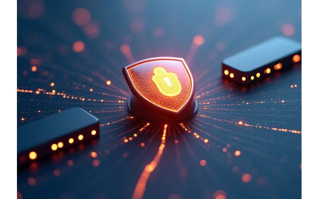 Icono de engranajes interconectados con un escudo de seguridad, representando transferencias de datos seguras a terceros.