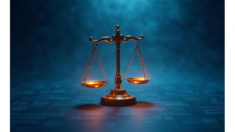 Una balanza de la justicia en equilibrio frente a un fondo legal abstracto