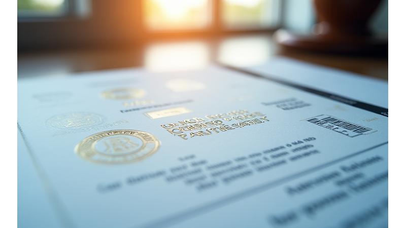 Sello de verificación legal y un documento con sellos de aprobación