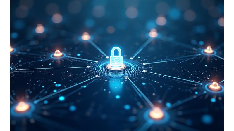 Un esquema de una página web con íconos de seguridad, privacidad y derechos de autor